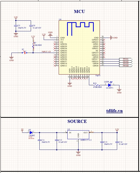 WiFi + bluetooth Tdlife Developer Platform(Điều khiển PWM)